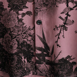 Ροζ πουκάμισο με κοντό μανίκι από βαμβάκι με χαβανέζικα λουλούδια για άνδρες από μπαμπού
