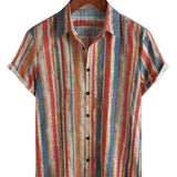 Ανδρικό Κοντομάνικο Πουκάμισο Casual Retro με Πολύχρωμες Ράβδους