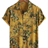 Ανδρικό Vintage Casual Κοντομάνικο Πουκάμισο από Βαμβάκι με Λουλούδια