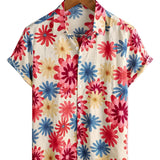 Ανδρικό Χαβανέζικο Πουκάμισο με Κοντό Μανίκι σε Λουλούδια Μαργαρίτας για Καλοκαίρι στην Παραλία