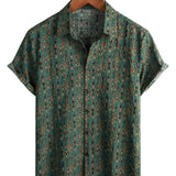 Ανδρικό Vintage Πουκάμισο από Βαμβάκι με Σχέδιο Paisley από τη Δεκαετία του '70, Πράσινο, Boho, Retro, Tribal, με Κοντό Μανίκι