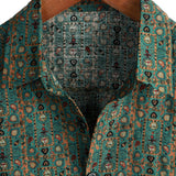 Ανδρικό Vintage Πουκάμισο από Βαμβάκι με Σχέδιο Paisley από τη Δεκαετία του '70, Πράσινο, Boho, Retro, Tribal, με Κοντό Μανίκι