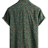 Ανδρικό Vintage Πουκάμισο από Βαμβάκι με Σχέδιο Paisley από τη Δεκαετία του '70, Πράσινο, Boho, Retro, Tribal, με Κοντό Μανίκι