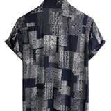 Ανδρικό Κοντομάνικο Πουκάμισο από Βαμβάκι με Κουμπιά, Σχέδιο με ΠάPatch, Λουλουδάτο, Vintage, Retro, για Διακοπές