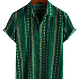 Ανδρικό Vintage Κοντομάνικο Πουκάμισο από Βαμβάκι της Δεκαετίας του '70 με Πράσινες Ρίγες
