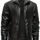 Κομψό Δερμάτινο Μπουφάν με Fleece