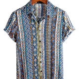 Ρετρό Πουκάμισο από Βαμβάκι με Κοντό Μανίκι Boho για Άνδρες
