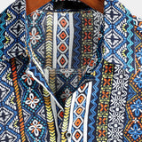 Ρετρό Πουκάμισο από Βαμβάκι με Κοντό Μανίκι Boho για Άνδρες