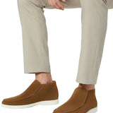Ανδρικά Δερμάτινα Μοκασίνια – Slip-On Chukka Στυλ, Ίσιο Τακούνι – Καφέ