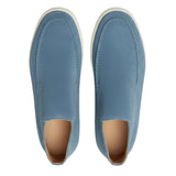 Ανδρικά Δερμάτινα Μοκασίνια – Slip-On Chukka Στυλ, Επίπεδη Σόλα – Ανοιχτό Μπλε