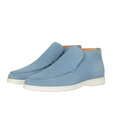 Ανδρικά Δερμάτινα Μοκασίνια – Slip-On Chukka Στυλ, Επίπεδη Σόλα – Ανοιχτό Μπλε